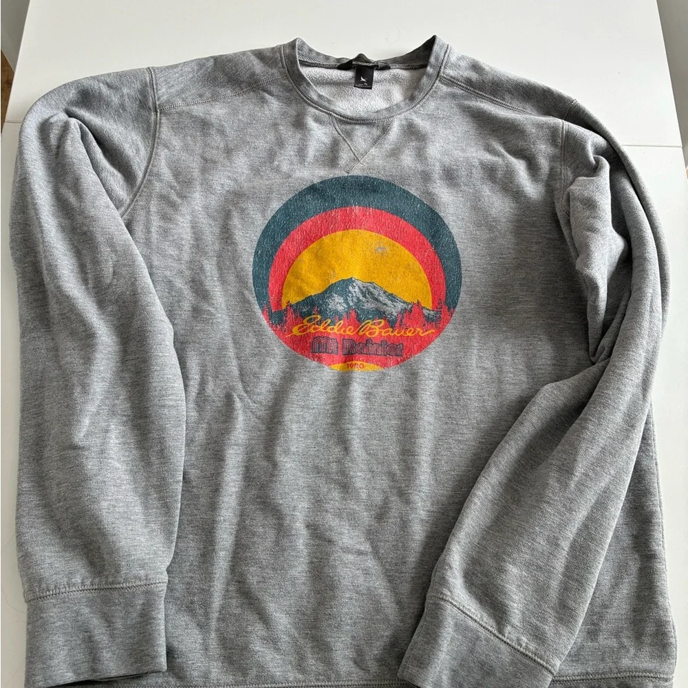 Eddie Bauer Gray Crewneck Sweatshirt with Retro Mountain Graphic - Picture 4 of 6